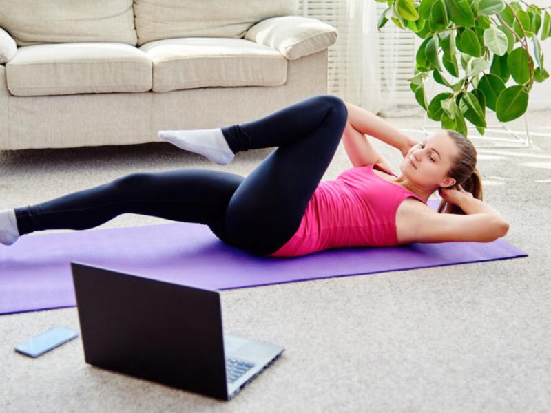 Woman exercising virtually